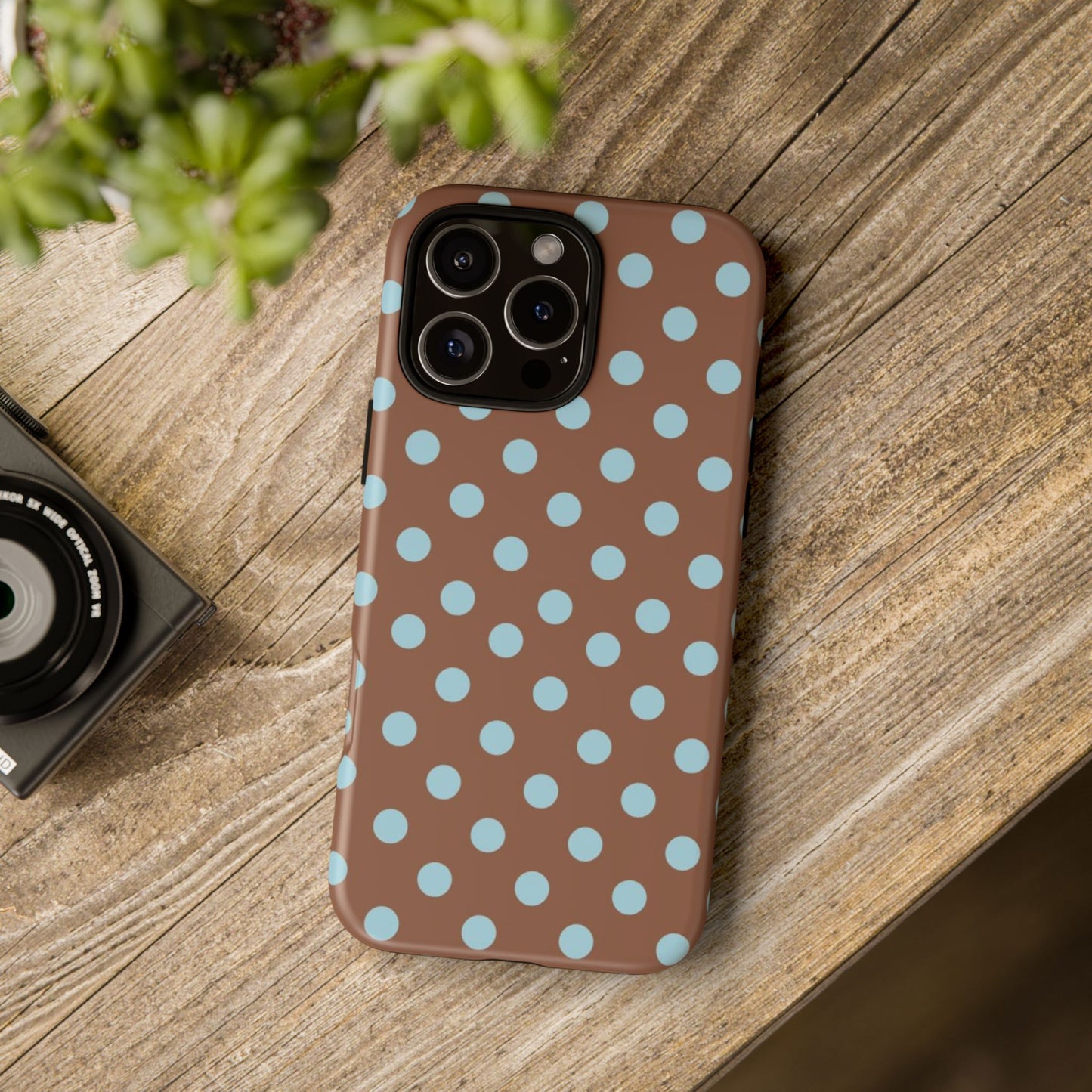Blue and Brown Polka Dot iPhone Case