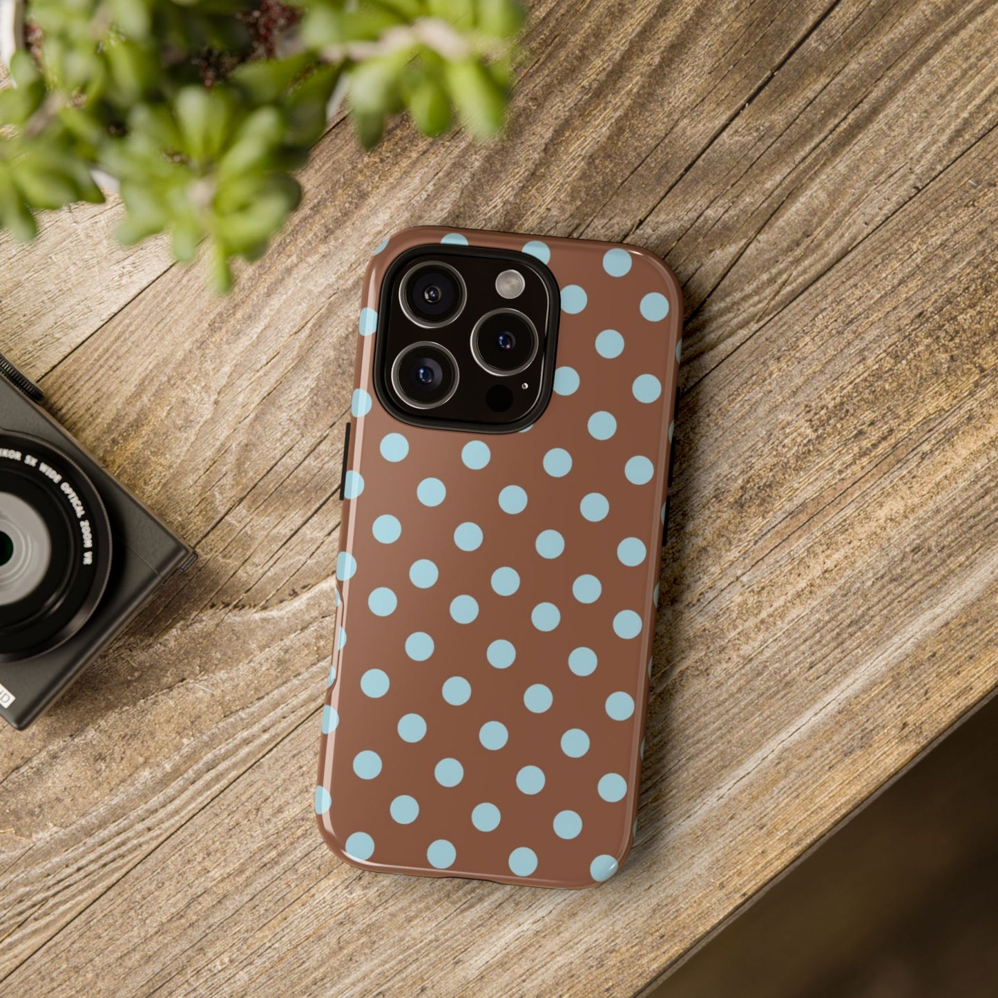 Blue and Brown Polka Dot iPhone Case
