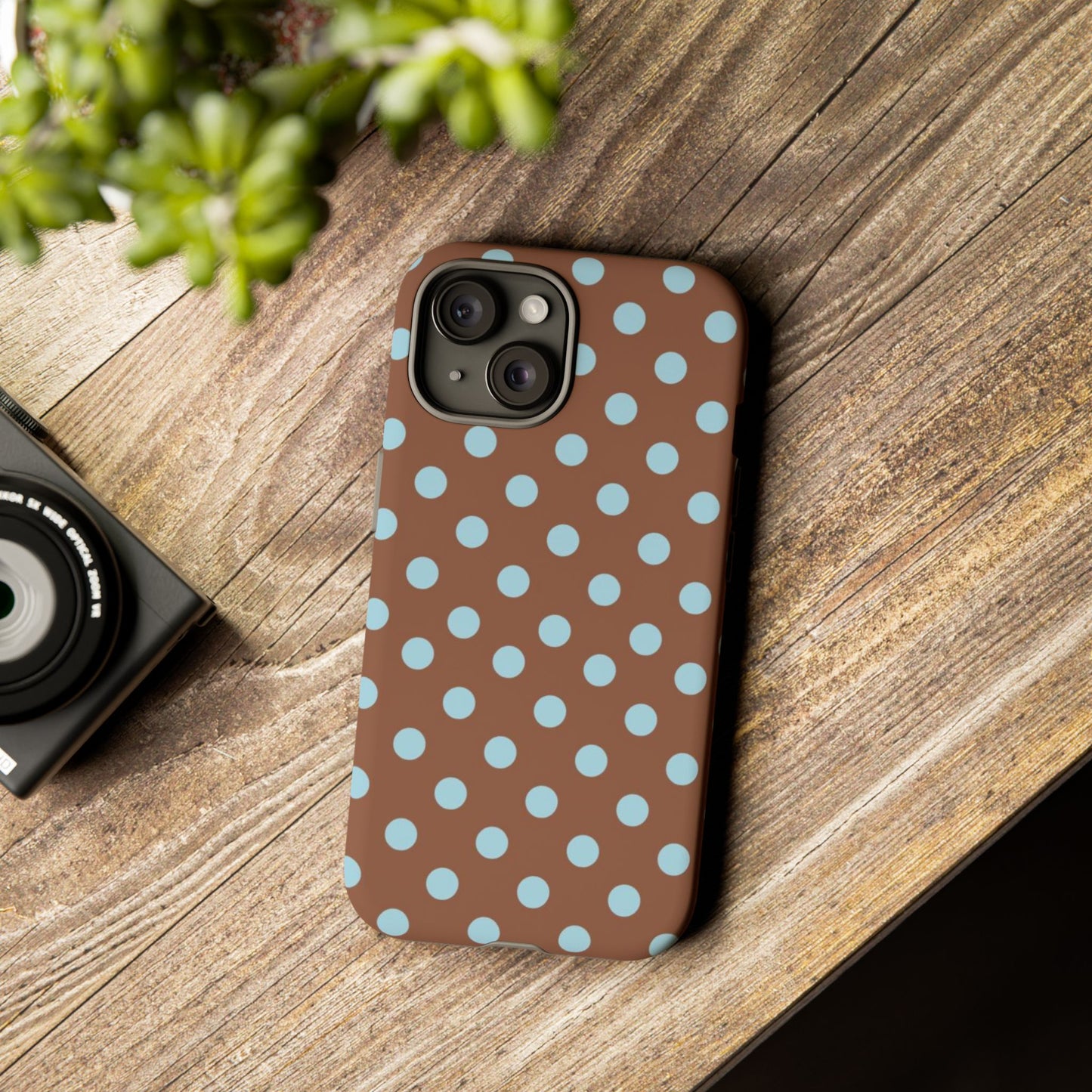 Blue and Brown Polka Dot iPhone Case