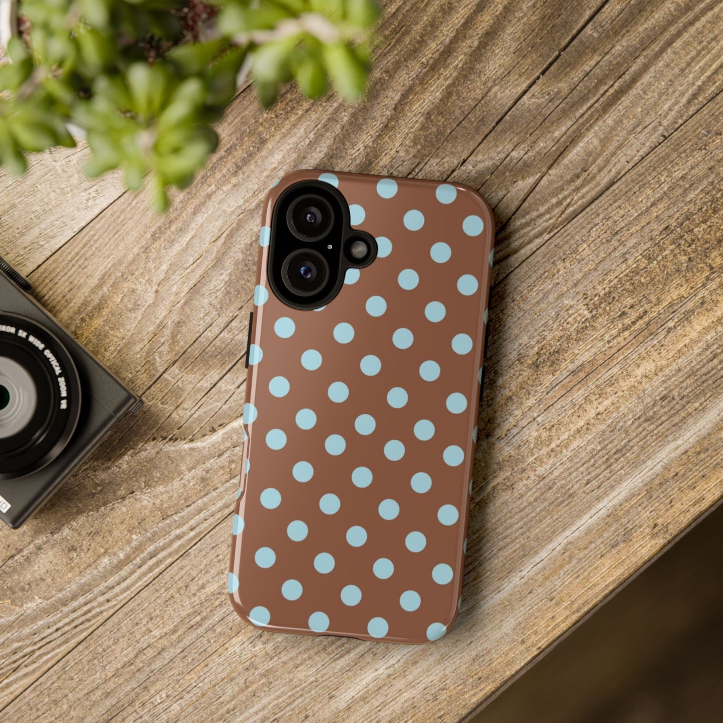 Blue and Brown Polka Dot iPhone Case