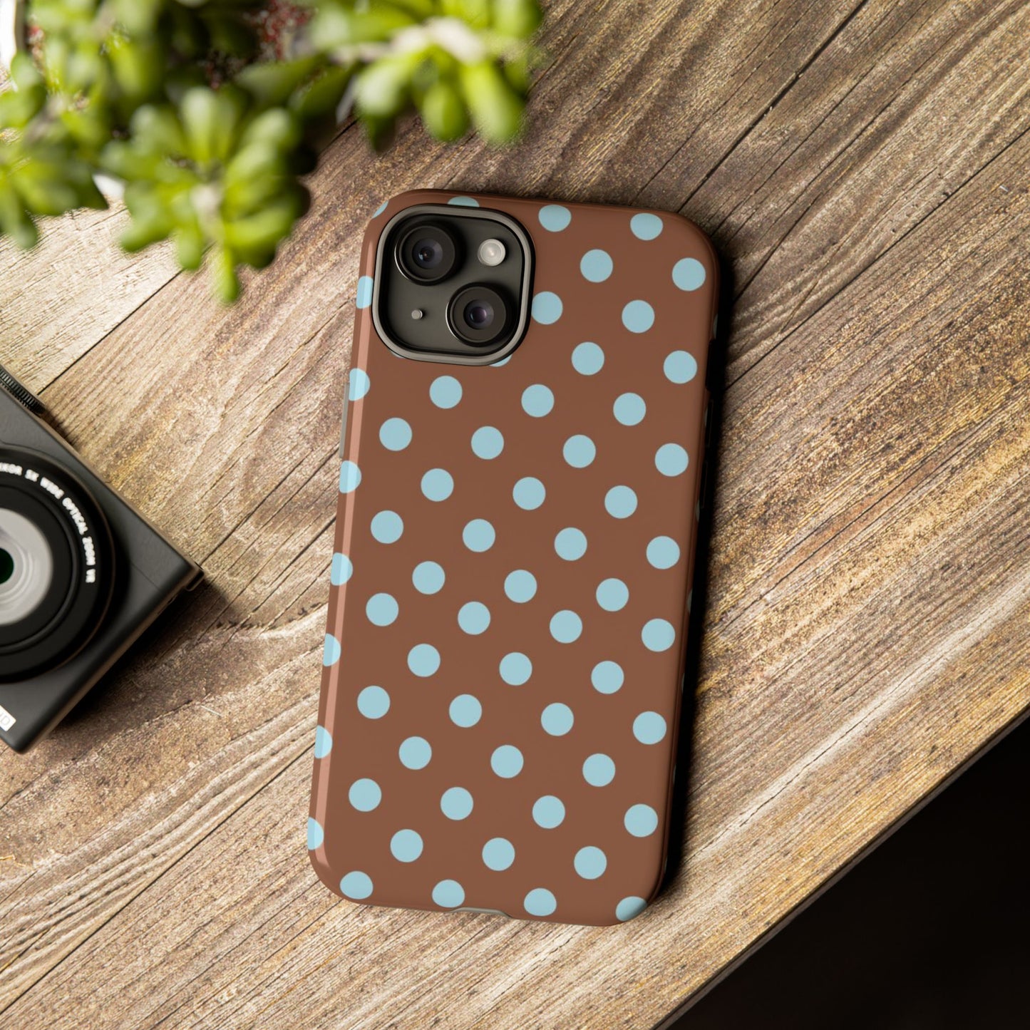 Blue and Brown Polka Dot iPhone Case