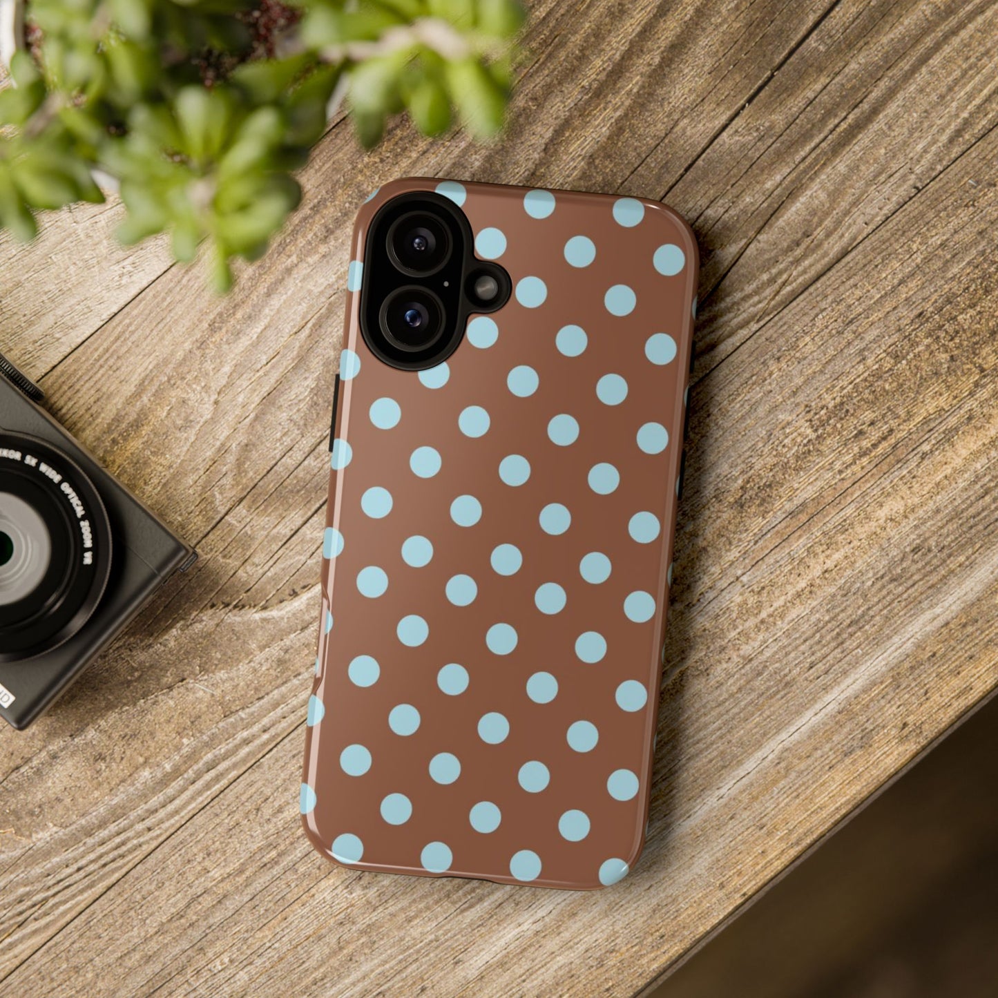 Blue and Brown Polka Dot iPhone Case