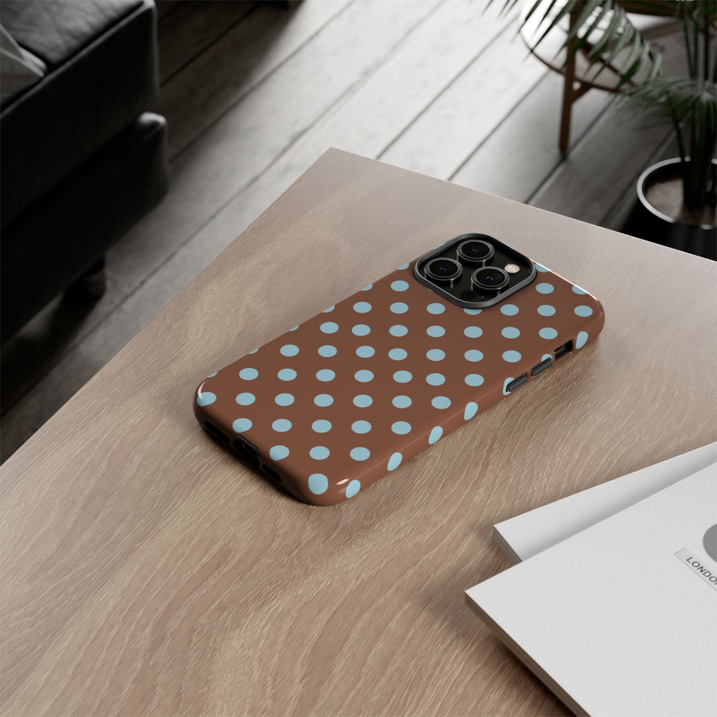 Blue and Brown Polka Dot iPhone Case