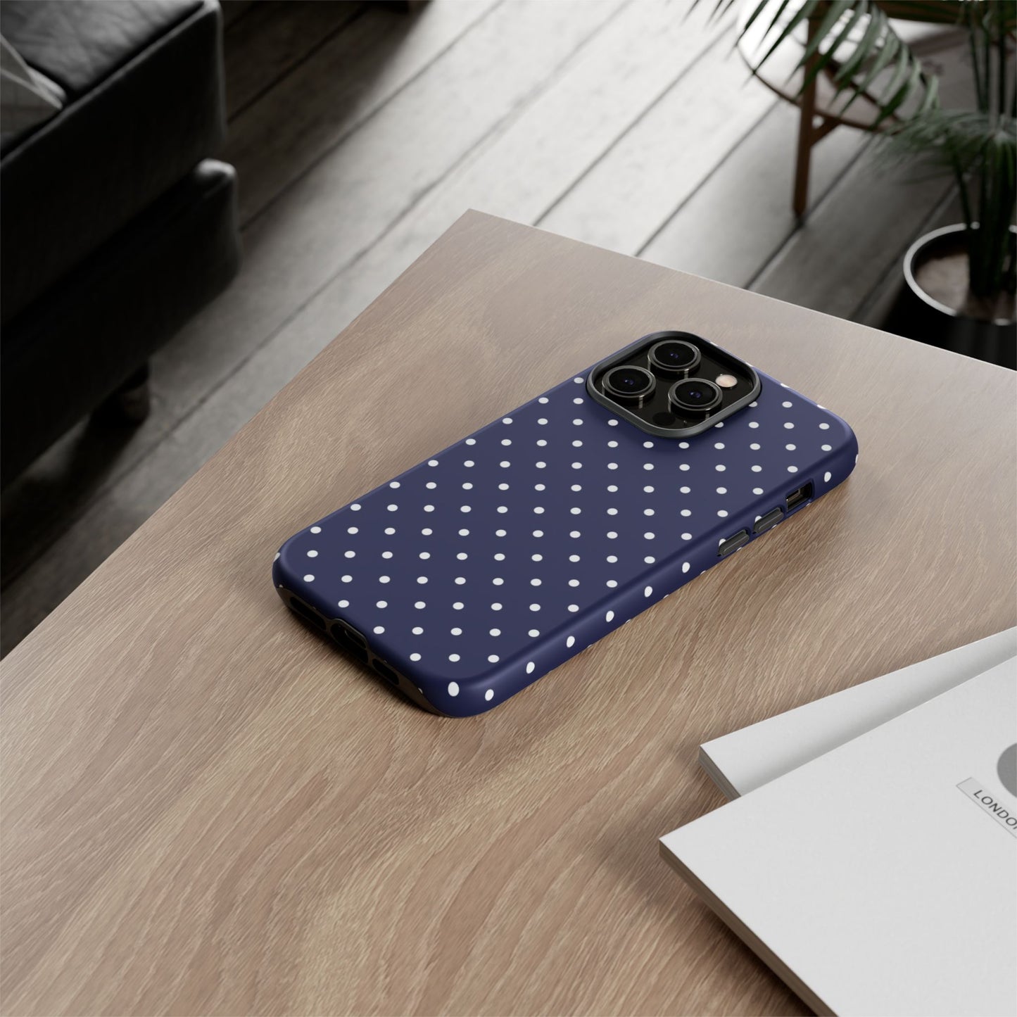 Navy Polka Dot iPhone Case