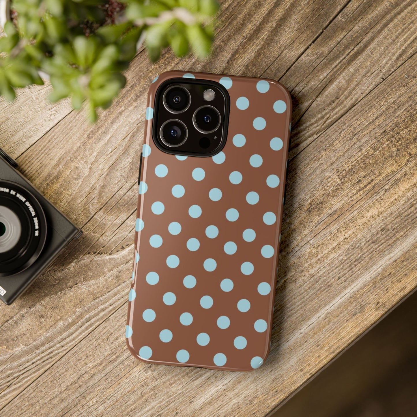Blue and Brown Polka Dot iPhone Case