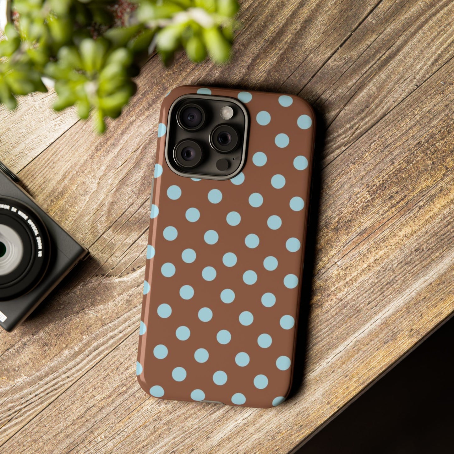 Blue and Brown Polka Dot iPhone Case